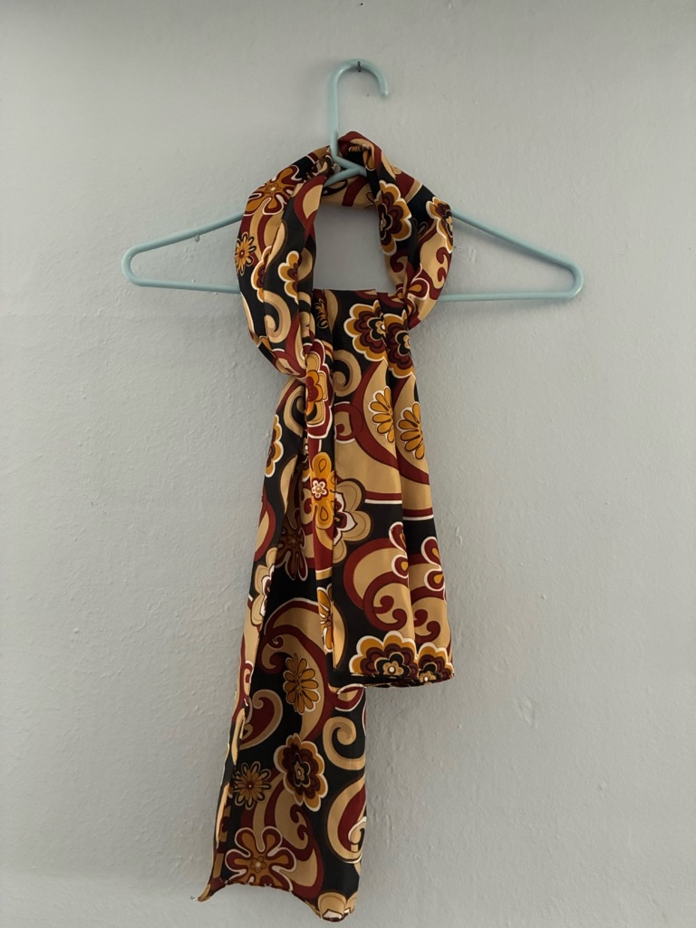 Vintage Women’s Floral Swirl Scarf in Brown and Gold